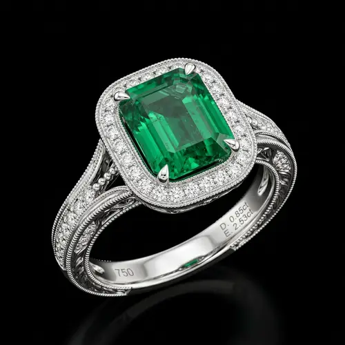 White Gold Ring with Green Stone - 3D Render Studio Photography