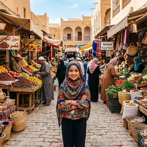 Colorful Hijab Fashion at Vibrant Local Marketplace in Algeria