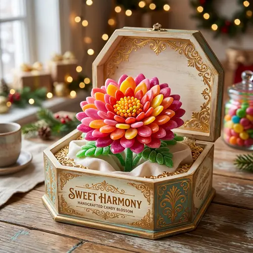 Colorful Candy Flower in Decorative Box - Sweet Blossom Crafted with Pastillas