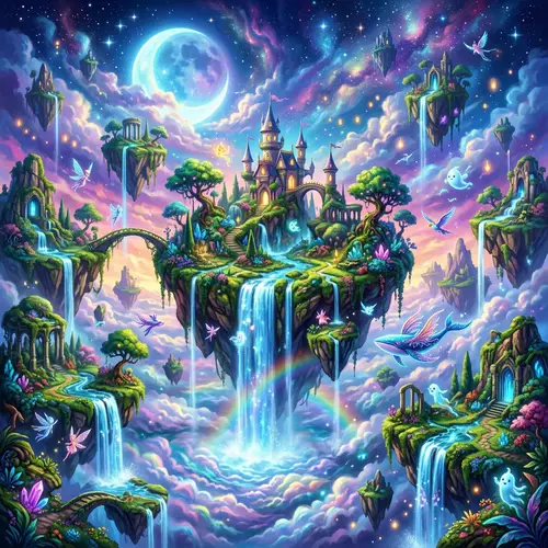 Dreamlike Floating Islands in Vibrant Colors