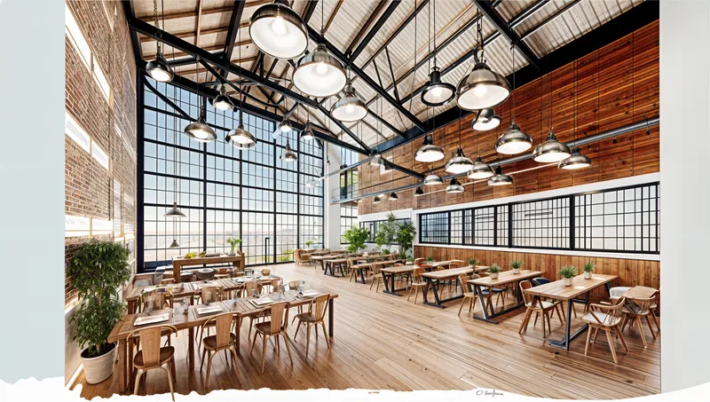 Spacious Industrial Restaurant Interior Design