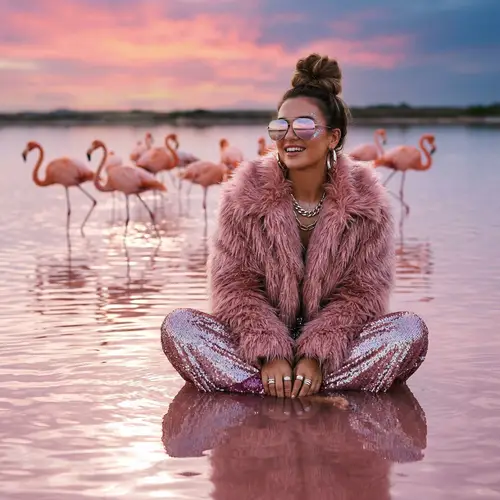 Vibrant High-Fashion Editorial with Flamingos