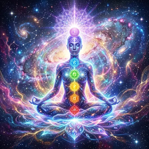 Cosmic Chakra Pose Art - Vibrant Energy