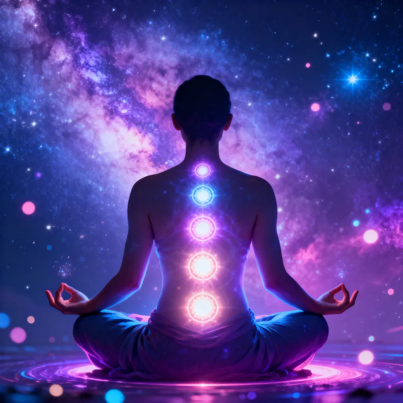 Cosmic Chakra Pose Art - Vibrant Energy