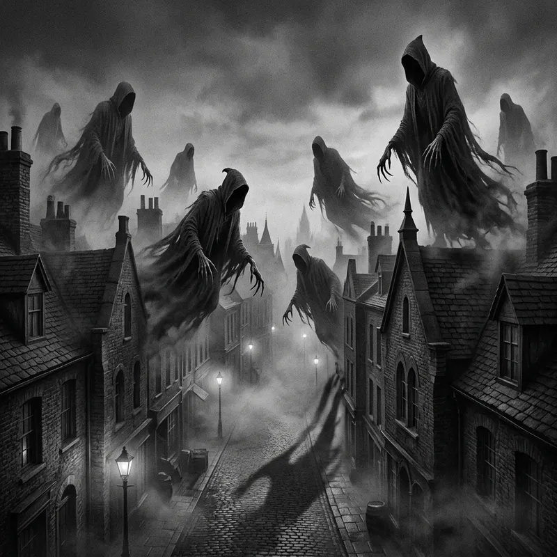 Shadowy Cityscape with Dementors | Harry Potter Fantasy