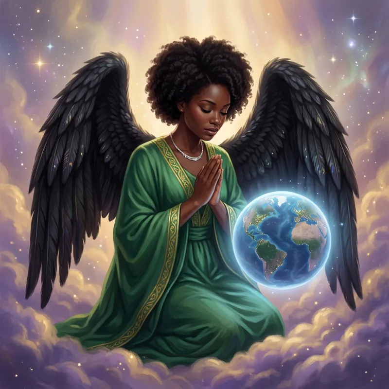 Black Angel Praying Over Earth - Divine Protection
