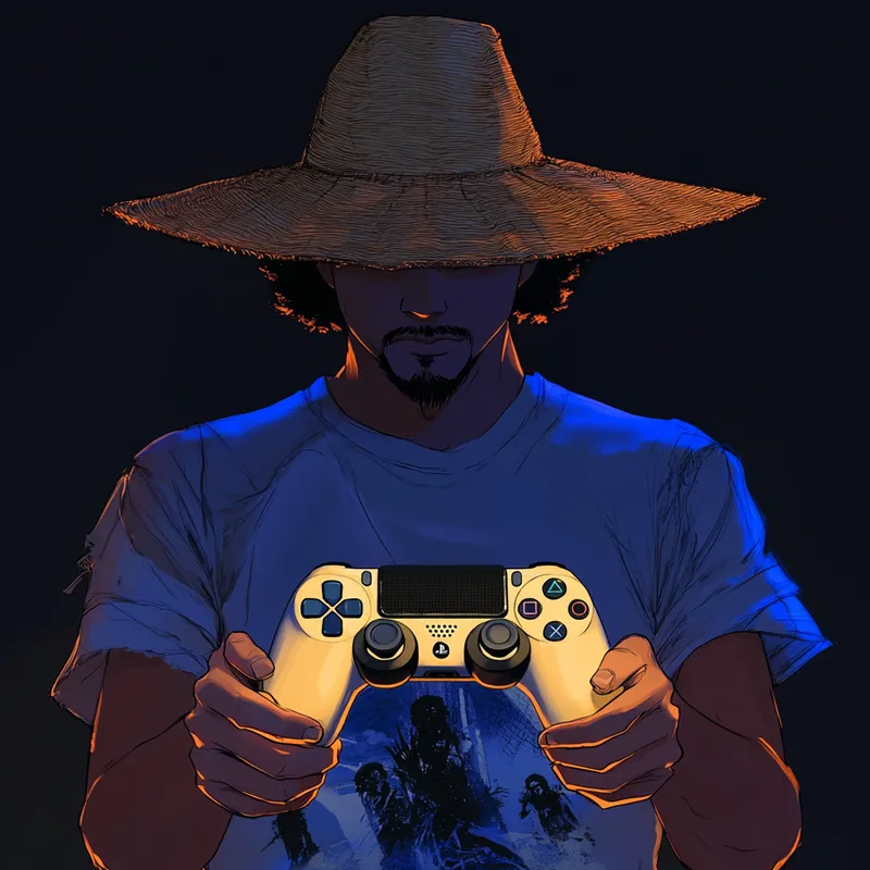 Anime Style: Black Man with PS5 Controller in Hat