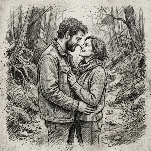 Romantic Pencil Sketch of a Couple