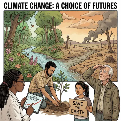 Climate Change Illustration: People Taking Action for a Greener Future