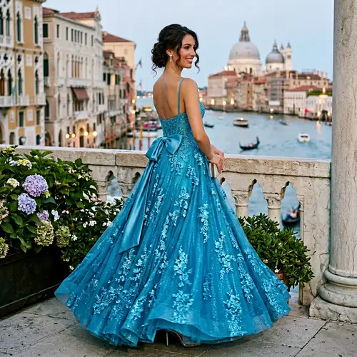 Elegant Aquatic Blue Dress - Regal Sophistication