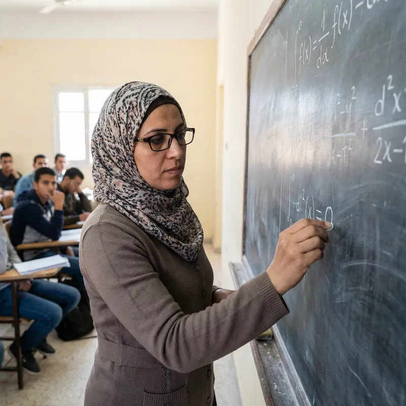Middle-Eastern Woman Math Teacher with Scarf and Glasses