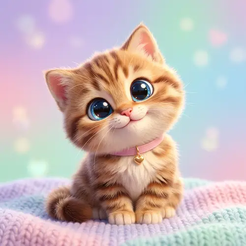 Adorable Animated Cat with Big Sparkling Eyes