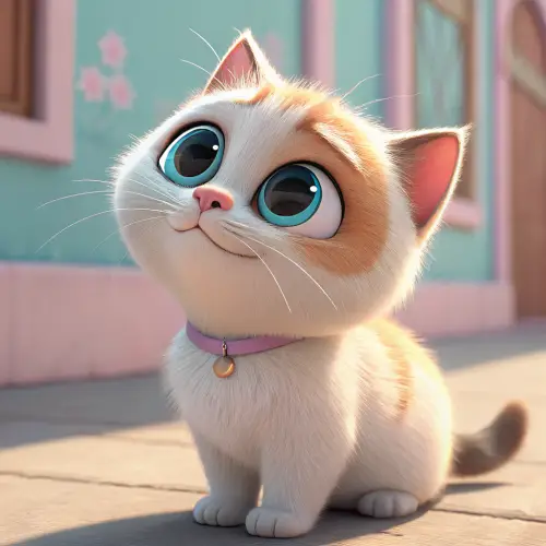 Adorable Animated Cat with Big Sparkling Eyes