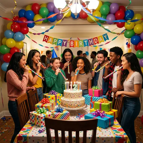 Colorful Birthday Celebration with Friends and Cake