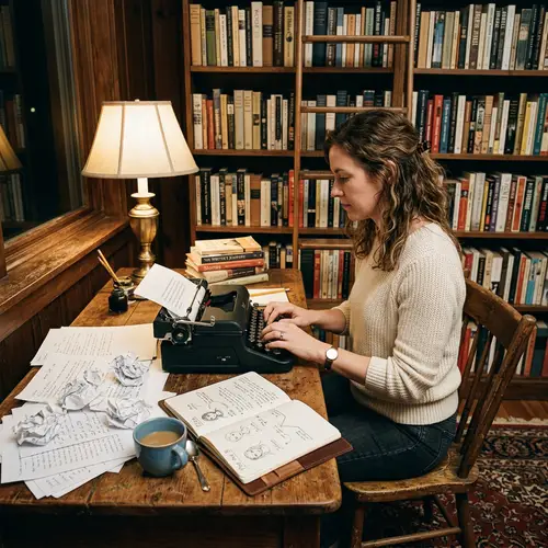 Passionate Writer at Peaceful Study Room - Creative Typing Scene