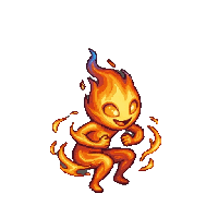 Dancing flame sprite animation in retro arcade art style