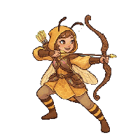 Honey bee ranger sprite animation in cozy storybook art style