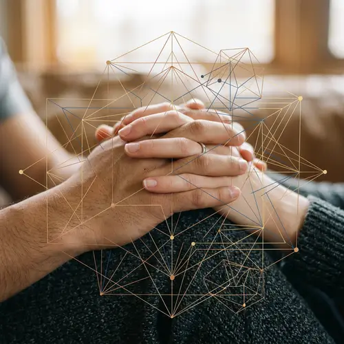 Embracing Unity: Hands Intertwined with Geometric Lines