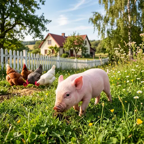 Adorable Piglet Frolicking in Green Grass - Charming Farm Setting
