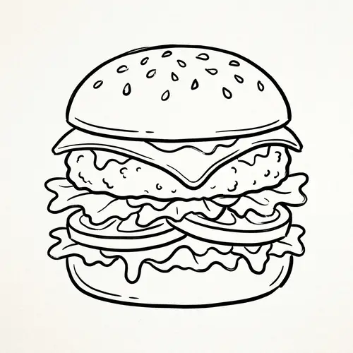 Hand-Drawn Cheeseburger Coloring Page