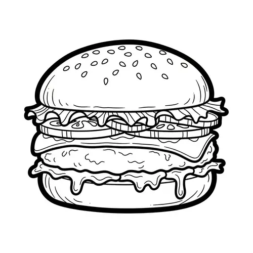 Hand-Drawn Cheeseburger Coloring Page