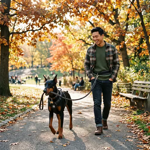 Unusual Role Reversal: Doberman Walking a Human