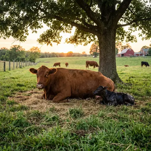 Circle of Life: Cow Giving Birth in a Pastoral Setting