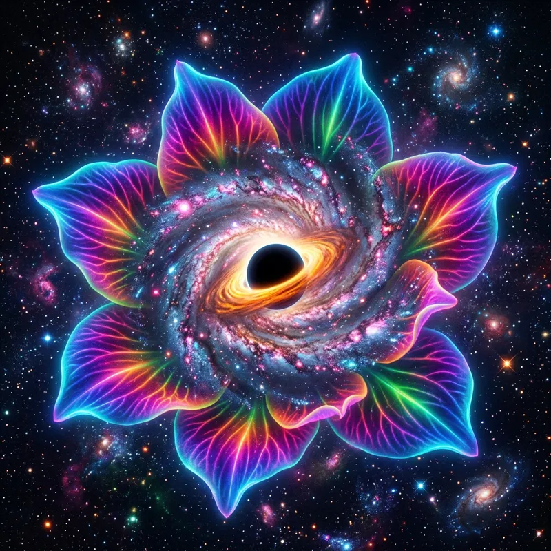 Neon-Colored Flower with Celestial Black Hole Neon-Colored Flower with Celestial Black Hole
