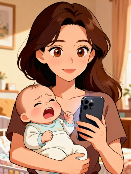 Heartwarming Mother and Baby Cartoon Art