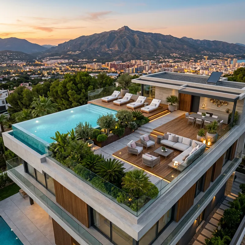 Luxury Villa Rooftop View with Infinity Pool