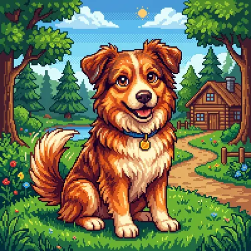 Detailed Dog Pixel Art: Retro Style Canine Image