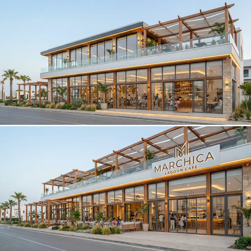 Modern Cafe Facade Redesign in Marchica Lagoon