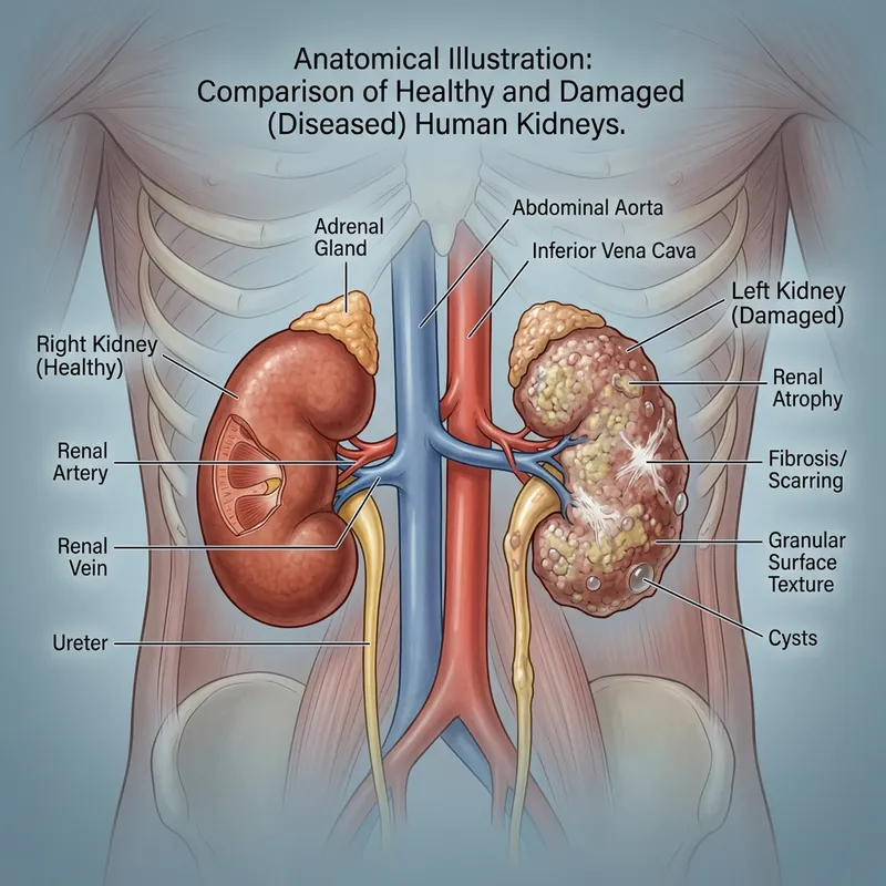 Detailed Illustration of Human Kidneys Damage Detailed Illustration of Human Kidneys Damage