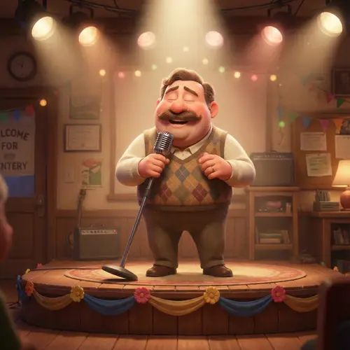 Pixar-Style 3D Singing Man with Mustache Animation