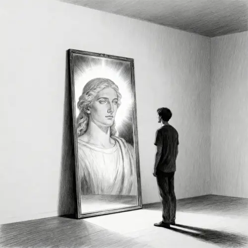Classic Pencil Drawing of a Reflective Person