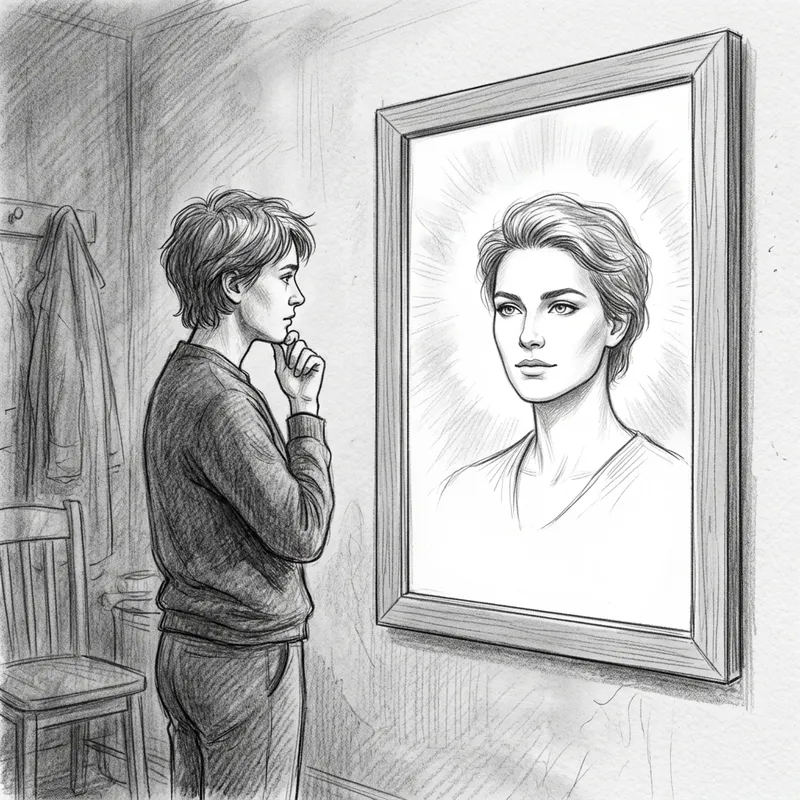 Classic Pencil Drawing of a Reflective Person