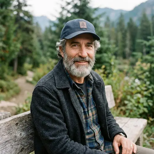 Stylish Man with Graying Beard and Cap