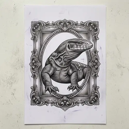 Savannah Monitor Lizard Tattoo Stencil | Grey Wash Technique