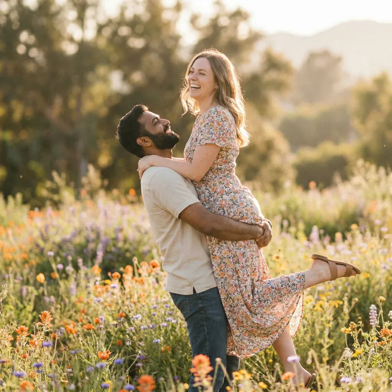 Enchanting Love and Joy in Vibrant Flower Field