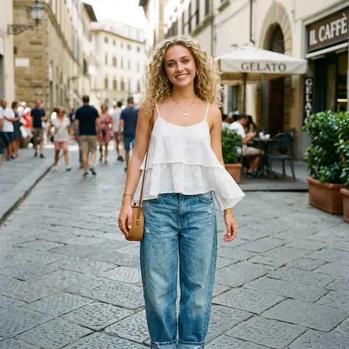 Chic Girl Outfit: Stylish Top & Baggy Jeans