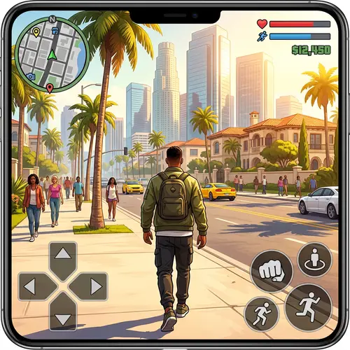 Digital Rendering of Sprawling Sun-Soaked Metropolis Mobile Game