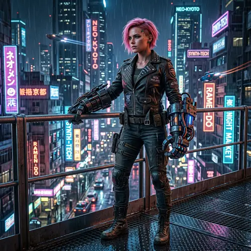 Futuristic Cyber Vigilante: Pink-Haired Vi
