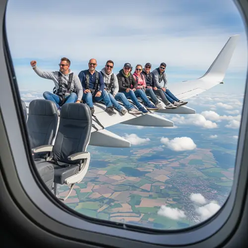 Tilted Aeroplane with People on Wing View