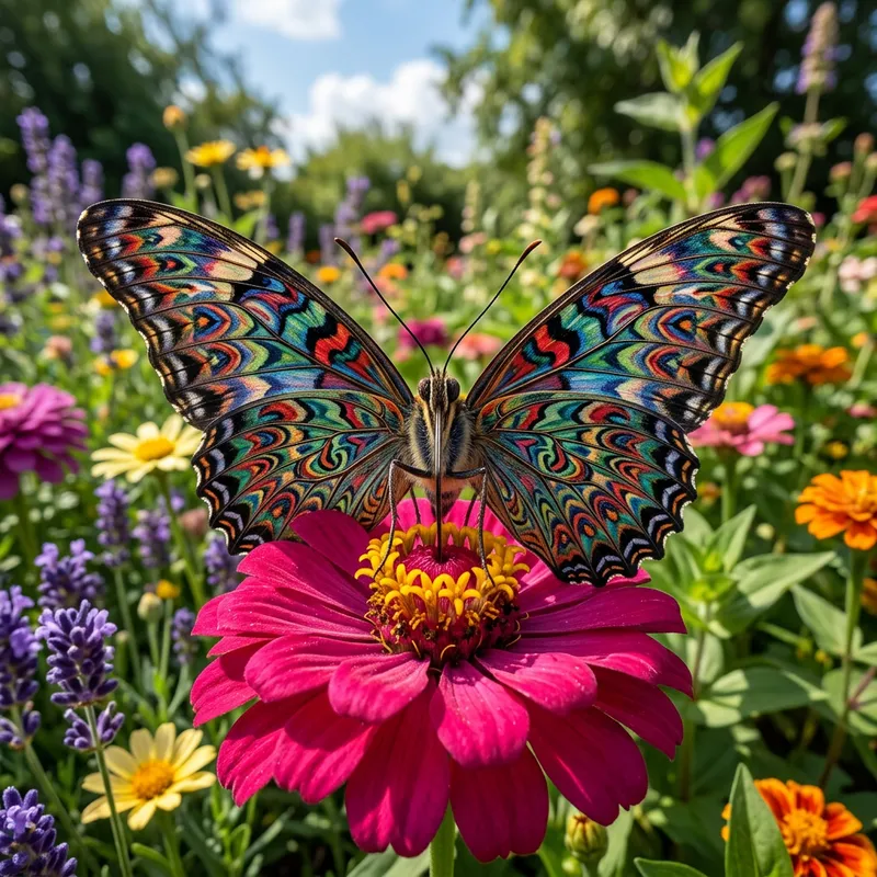 Colorful Butterfly on Vibrant Flower - Enchanting Garden Scene