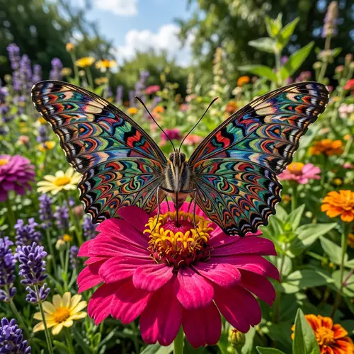 Colorful Butterfly on Vibrant Flower in Lush Garden