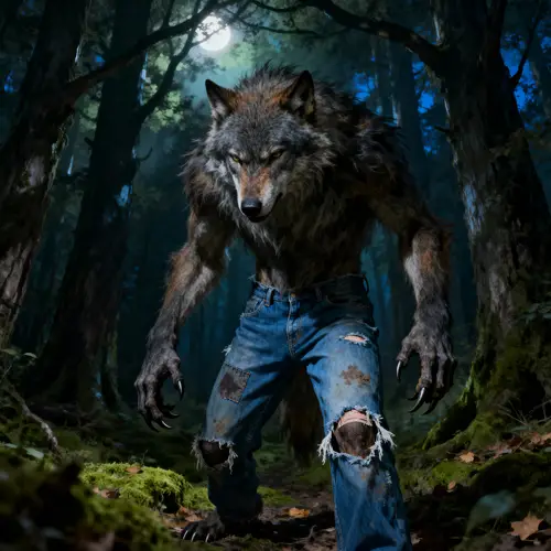 Werewolf in Ragged Jeans in a Forest