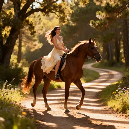 Beautiful Woman Riding a Horse in the Woods