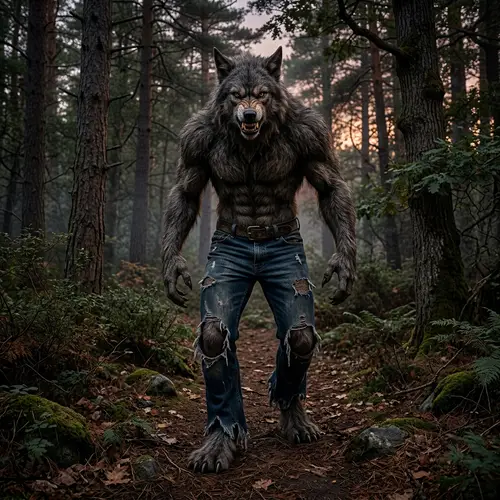 Werewolf in Ragged Jeans in a Forest