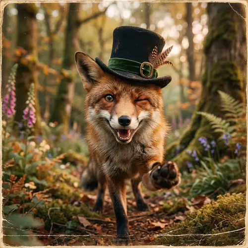 Charming Female Fox in Top Hat | Surreal Nature Portrait