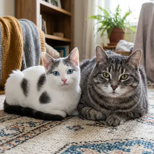 White Cat with Unique Markings - Cute Cat Duo